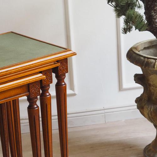 Vintage French Nesting Tables with Leather Tops, 1900, Set of 3 For Sale - Image 3 of 10