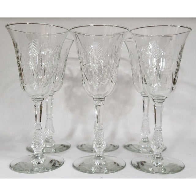 Transparent Vintage 20th C Etched Wine & Water Crystal Goblet Glasses - Set of 12 For Sale - Image 8 of 10