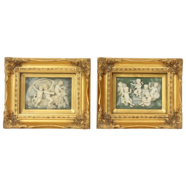 Vintage Framed Alabaster Plaques from Biggs and Sons London, 1950s, Set of 2 For Sale - Image 4 of 17