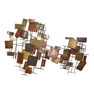 Curtis Jere Style Brutalist Metal Copper / Brass 'Nails' Abstract Wall Art Sculpture For Sale