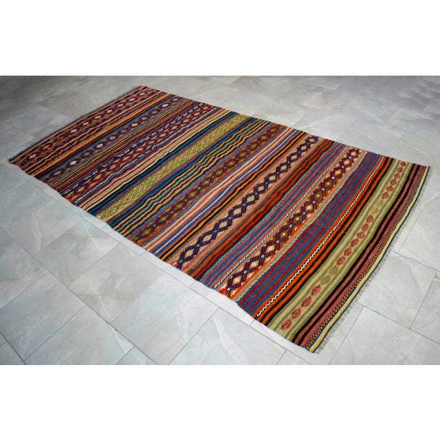 Turkish 1960s Hand Woven Turkish Kilim Colorful Flat Weave Area Rug For Sale - Image 3 of 10