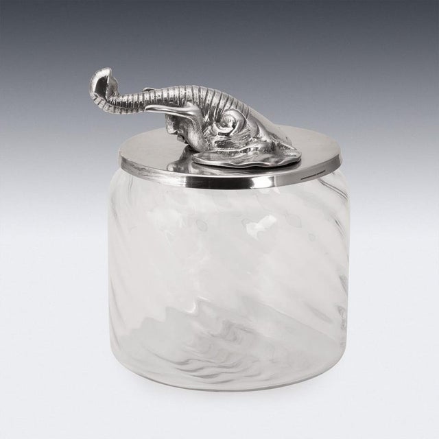 Vintage Italian Silver-Plated Elephant Mounted Glass Jar, 1960s For Sale - Image 4 of 12