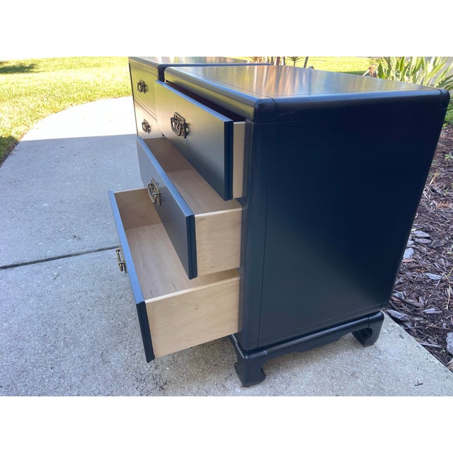 Metal Bernhardt Campaign Style Black Bachelors Chest With Brass Hardware, a Pair For Sale - Image 7 of 12