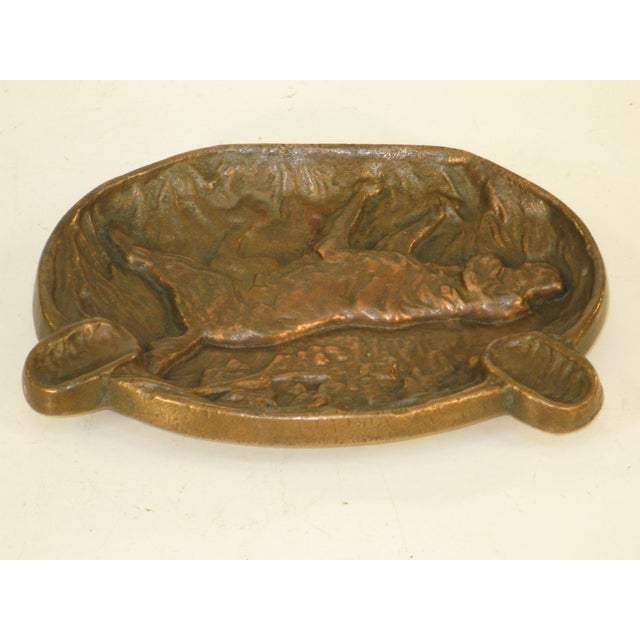 ANTIQUE ASHTRAY ART PLAQUE SOLID BRONZE, HUNTING DOG TOBACCO FISHING SPORT HUN For Sale - Image 4 of 7