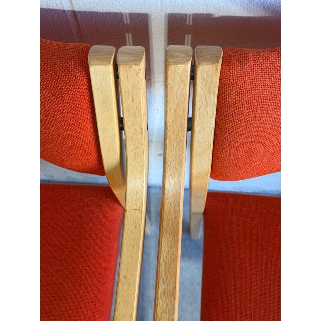1970s Red Fabric Bentwood Armchairs Pair Scandinavian Mid-Century Modern 1970s For Sale - Image 5 of 12