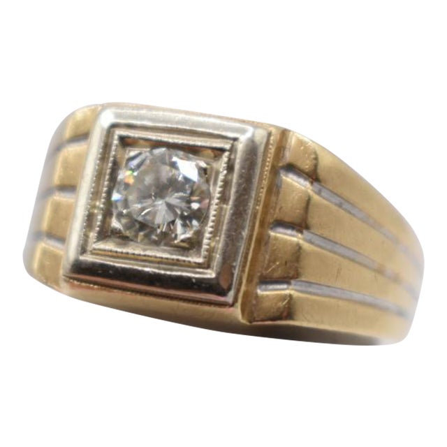 Mid 20th Century Men's Gold Diamond Ring, Size 8.25 For Sale