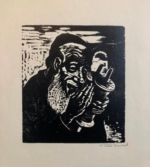 Jacob Steinhardt, Jewish Rabbi with Torah German Expressionist Woodcut Israeli Early Bezalel
