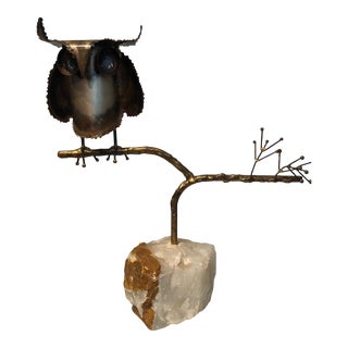 1960s Curtis Jere Brass Owl on Marble Base For Sale