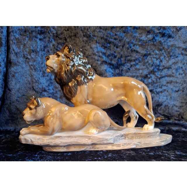 Ceramic Porcelain Lion Couple Sculpture by Fritz Heidenreich for Rosenthal, 1970s For Sale - Image 7 of 7