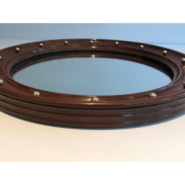 Wood Circa 1950 French Round Wood and Brass Mirror in the Style of Jean Royère For Sale - Image 7 of 11