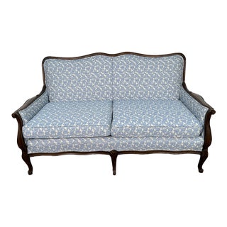Mid 20th Century French Provincial Blue and White Loveseat For Sale