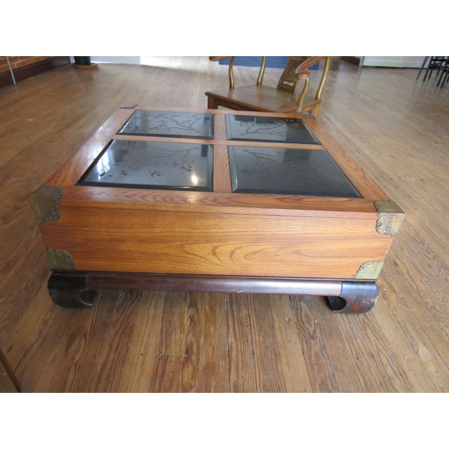 Chinoiserie 1970s Chinoiserie Asian Inspired Bassett Coffee Table With Brass Accents For Sale - Image 3 of 4