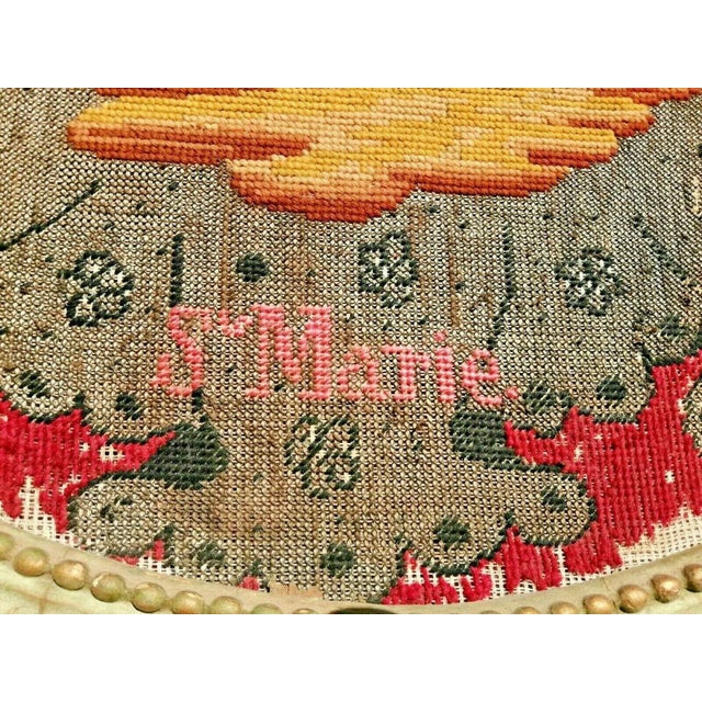 19th Century Antique French Hand Stitched Framed Needlepoint Tapestry "Ste Marie" For Sale - Image 10 of 13