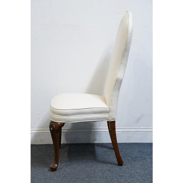 Late 20th Century High End Vintage Solid Cherry Traditional Georgian White Upholstered High Back Dining Side Chair For Sale - Image 5 of 9