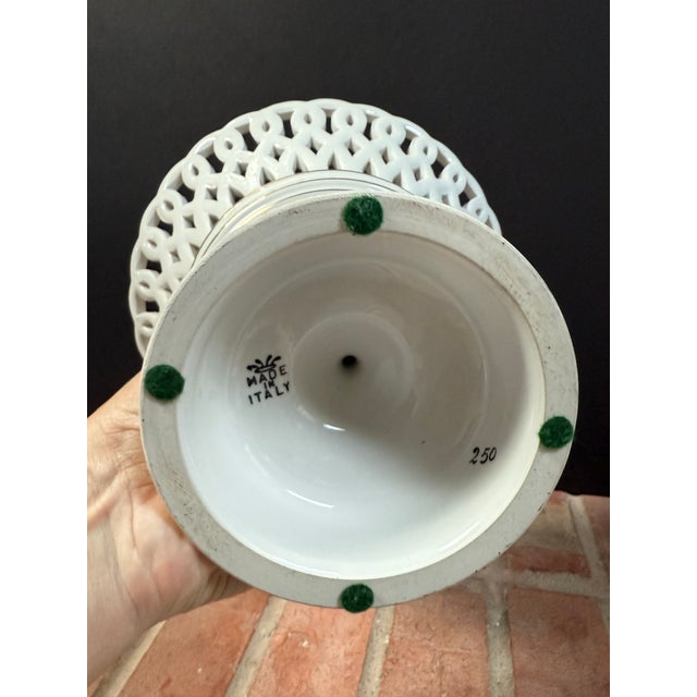 Vintage Italian Ceramic White Reticulated Pedestal Basket Fruit Bowl / Compote For Sale - Image 10 of 11