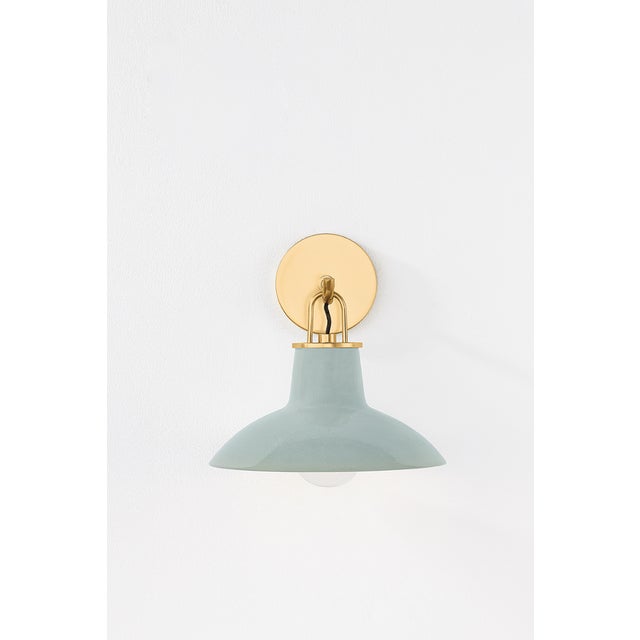Hudson Valley Lighting Hudson Valley Lighting Pottersville 10.5 in. 1 Light Wall Sconce in Aged Brass and Ceramic Moss Crackle Finish For Sale - Image 4 of 6