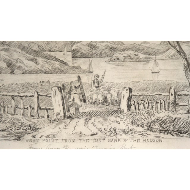 Paper "West Point From the East Bank of the Hudson" Antique Drawing by Edward Watkinson Wells For Sale - Image 7 of 7