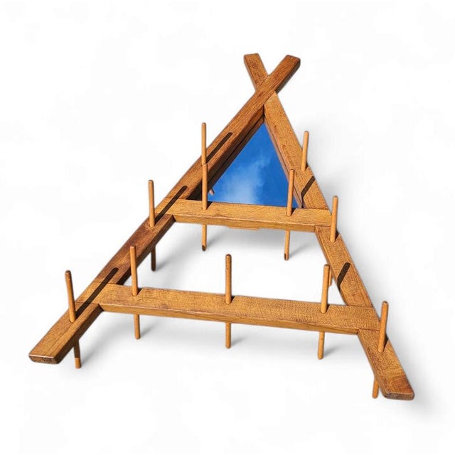 Triangular Wooden Wall Coat Rack with Mirror at the Top, 1960s For Sale - Image 6 of 12
