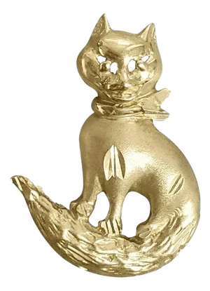 Cat Charm/Pendant with Diamond Cuts & Matte Finish 14k Yellow Gold