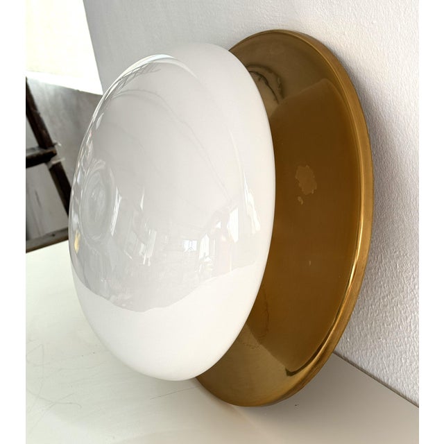 Gold Mid-Century Italian Brass and Glass Flush Mount Light, 1960s For Sale - Image 8 of 16