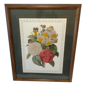 Vintage Floral Lithograph Still Life