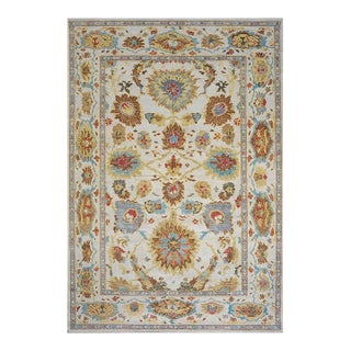 21st Century Afghan Sultanabad Wool 9 x 12 Ivory, Light Blue, Brown & Yellow Handmade Area Rug #1143281 For Sale