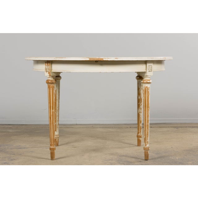 French Louis XVI Style Painted White Off-Round Extendable Dining Table For Sale - Image 10 of 18