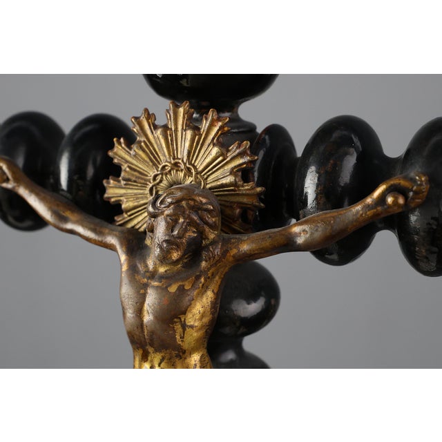 Antique French Wood and Brass Crucifix, 1800s For Sale - Image 12 of 14