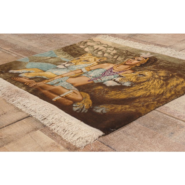 Brown Vintage Persian Pictorial Tabriz Rug, 03'00 X 02'04 For Sale - Image 8 of 10
