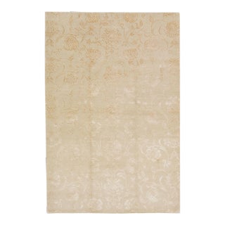 2010s Beige Modern Wool & Silk Rug Handmade With Floral Design For Sale