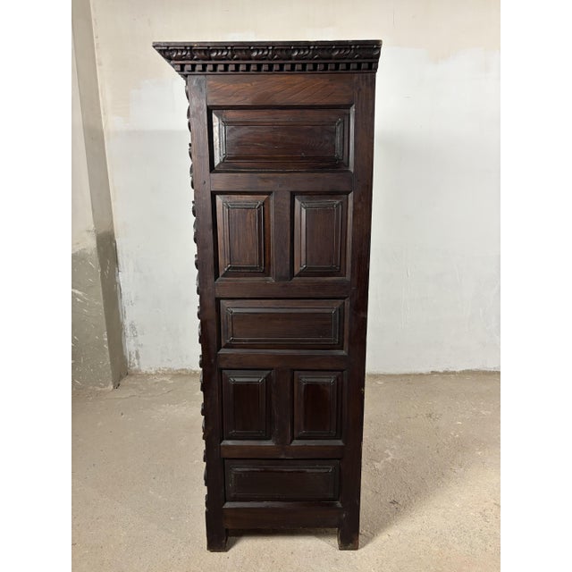 Antique Baroque Oak Fall-Front Cabinet with Deep Carved Decoration, 1880 For Sale - Image 11 of 18