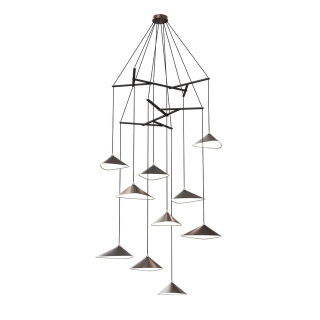 Emily V10 Group Pendant Light in Dark Bronze Semi-Matte by Daniel Becker for Moss Objects For Sale - Image 4 of 4