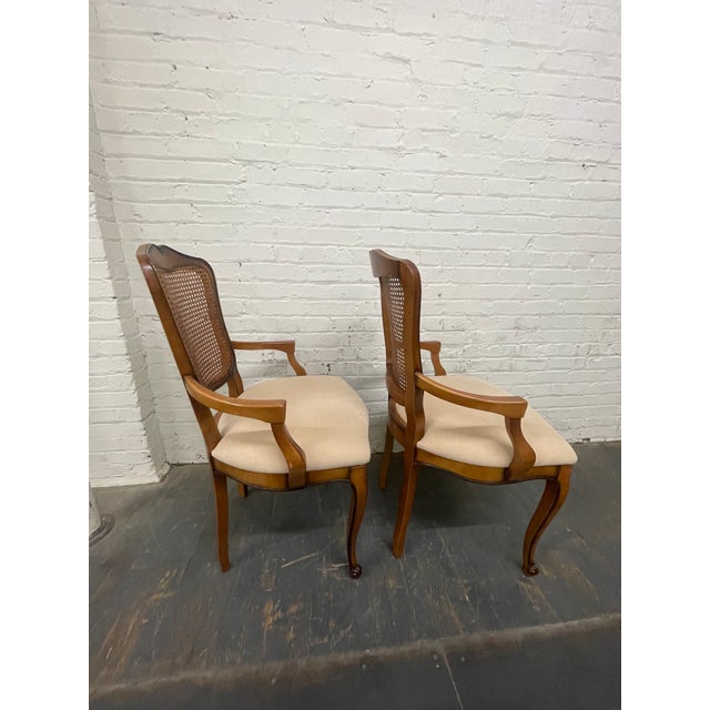 French Provincial Vintage French Provincial Style Cane Back Armchairs—A Pair For Sale - Image 3 of 10