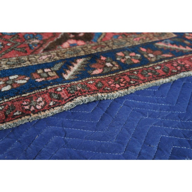 Vintage Hand Woven Geometric Floral Medallion Red & Blue Area Rug Mat 4 X 6' For Sale - Image 12 of 13