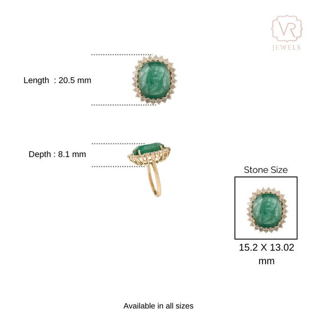 9.17 Ct Zambian Emerald Art Deco Cocktail Ring With Halo Diamonds in 14k Solid Gold Size 5.5 For Sale - Image 9 of 17