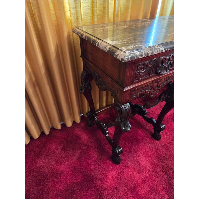 Antique Italian Renaissance Revival Walnut Marble Top Credenza Sideboard Buffet For Sale - Image 13 of 18