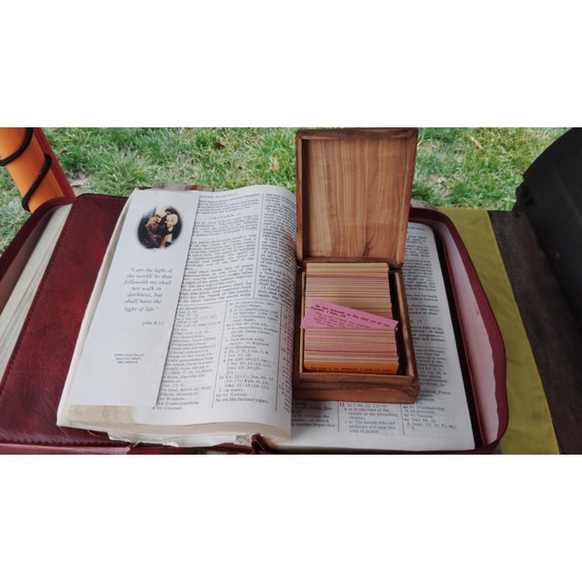 An exceptional and highly collectible antique Holy Land olive wood prayer box, hand-crafted and marked “Jerusalem” with a...