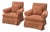 Vintage Square Back Rust Orange Upholstered Skirted Roll Arm Lounge Chairs - A Pair For Sale