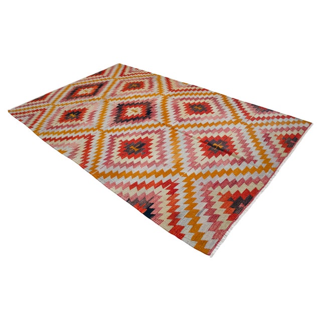 Turkish Hand Made Barak Kilim Area Rug Diamond Design - 5′10″ × 9′6″ For Sale - Image 6 of 14