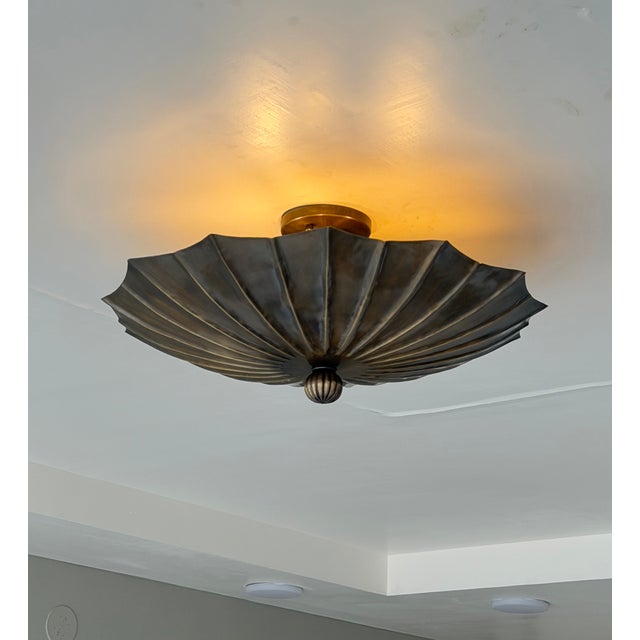 Handmade Brass Flush Mount Ceiling Light | Sculptural Flower Petal Light Fixture For Sale - Image 12 of 13