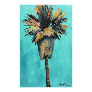 Verdigris Breeze - Turquoise Sky Colorful Palm Tree Original Artwork by Kathleen Keifer For Sale