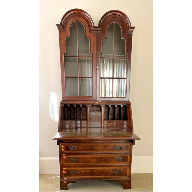 1900s Antique Secretary Desk Walnut Bureau Bookcase For Sale - Image 9 of 12