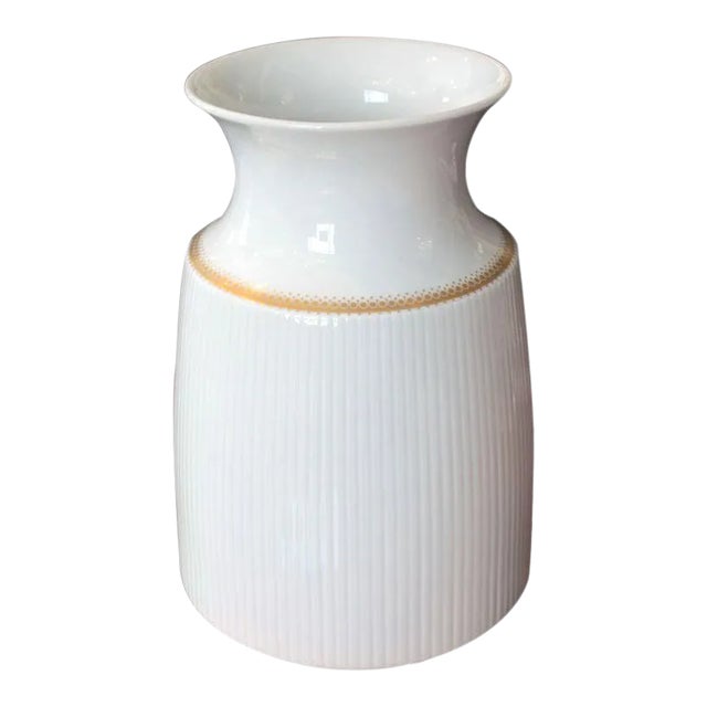 Porcelain Fluted Rosenthal Vase with Gold Band For Sale