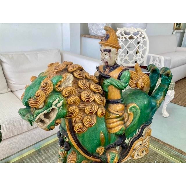 Chinese Glazed Terra Cotta Foo Dog Roof Tiles - a Pair For Sale - Image 10 of 12