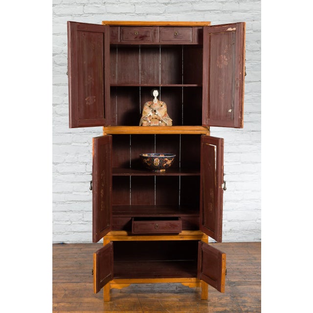 19th Century Chinese Qing Dynasty Tall Wooden Chinoiserie Panel Cabinet For Sale - Image 12 of 13