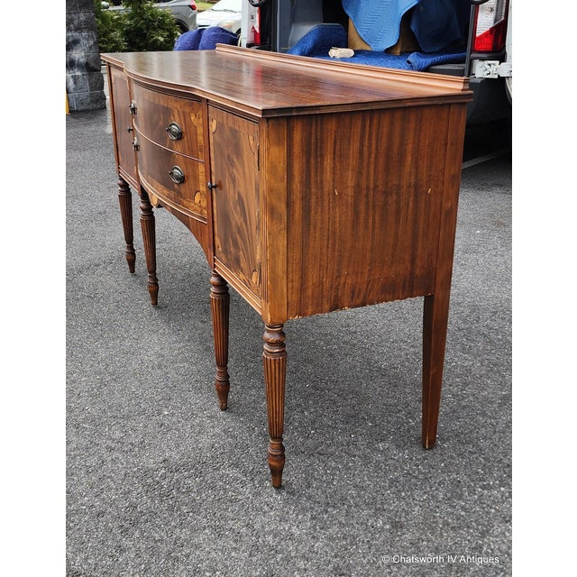 Antique 1930s Banded Mahogany Sheraton Style Dining Room Sideboard For Sale - Image 15 of 15