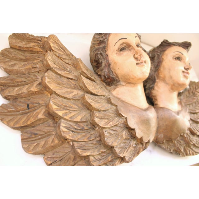 Bronze 18th C. Italian Renaissance Carved Giltwood and Polychrome Winged Putti's For Sale - Image 8 of 9