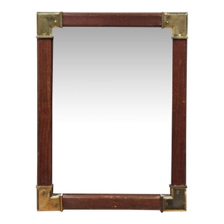 Vintage Solid Wood Wall Mirror With Campaign Brass Hardware For Sale