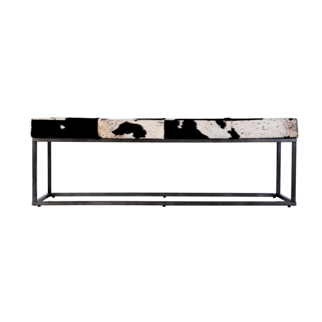 Spritely Home Accent Furniture Stinson 54 in. W Rectangular Hair-on-Hide and Iron Accent Bench, Black and White For Sale - Image 4 of 7