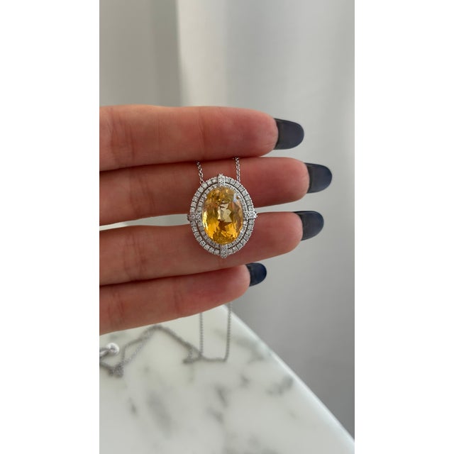 Natural Citrine Diamond Necklace 14k Gold 11.93 TCW Certified For Sale - Image 9 of 12